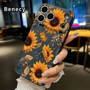 Straight Edge Phone Case for iPhone 17 Pro Max 17 Air  Sunflower Symphony Pattern Shockproof Liquid Silicone TPU Bumper Drop Protection Cover Smartphone Casing Protective Cellphone