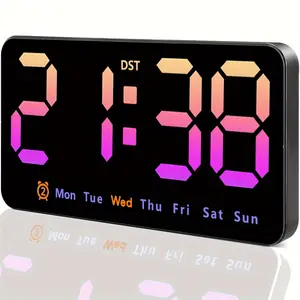 Digital Alarm Clock Bedside with Dual Alarms, Multifunctional Alarm Clock, LED Wall Clocks with Colorful Digits, 12/24h Date Week Temperature Display, Adjustable Brightness, Digital Clock Decor