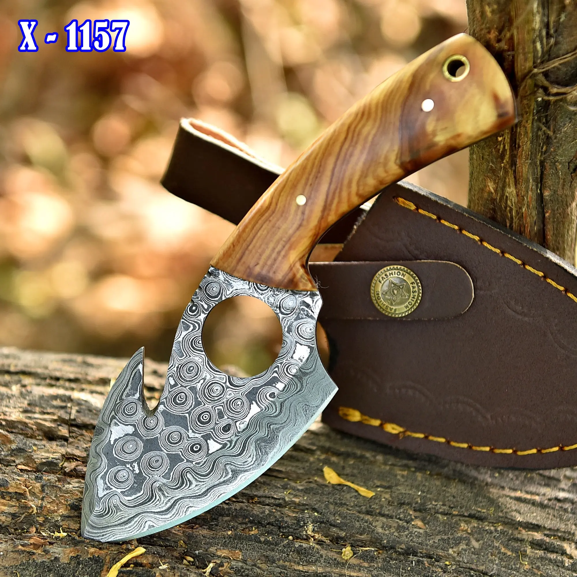 Custom Handcrafted Damascus Steel Fixed Blade Skinner Knife Outdoor Knife With Sheath
