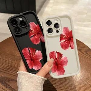 Hibiscus Blooms Pattern TPU Phone Case for iPhone 17 Air 16 Promax 15 Plus 14 13 12 11 Shockproof Non Slip Military-Grade Protection Silicone Cover Cellphone Protective Smartphone Casing.QXB221 Protector Screen Protector