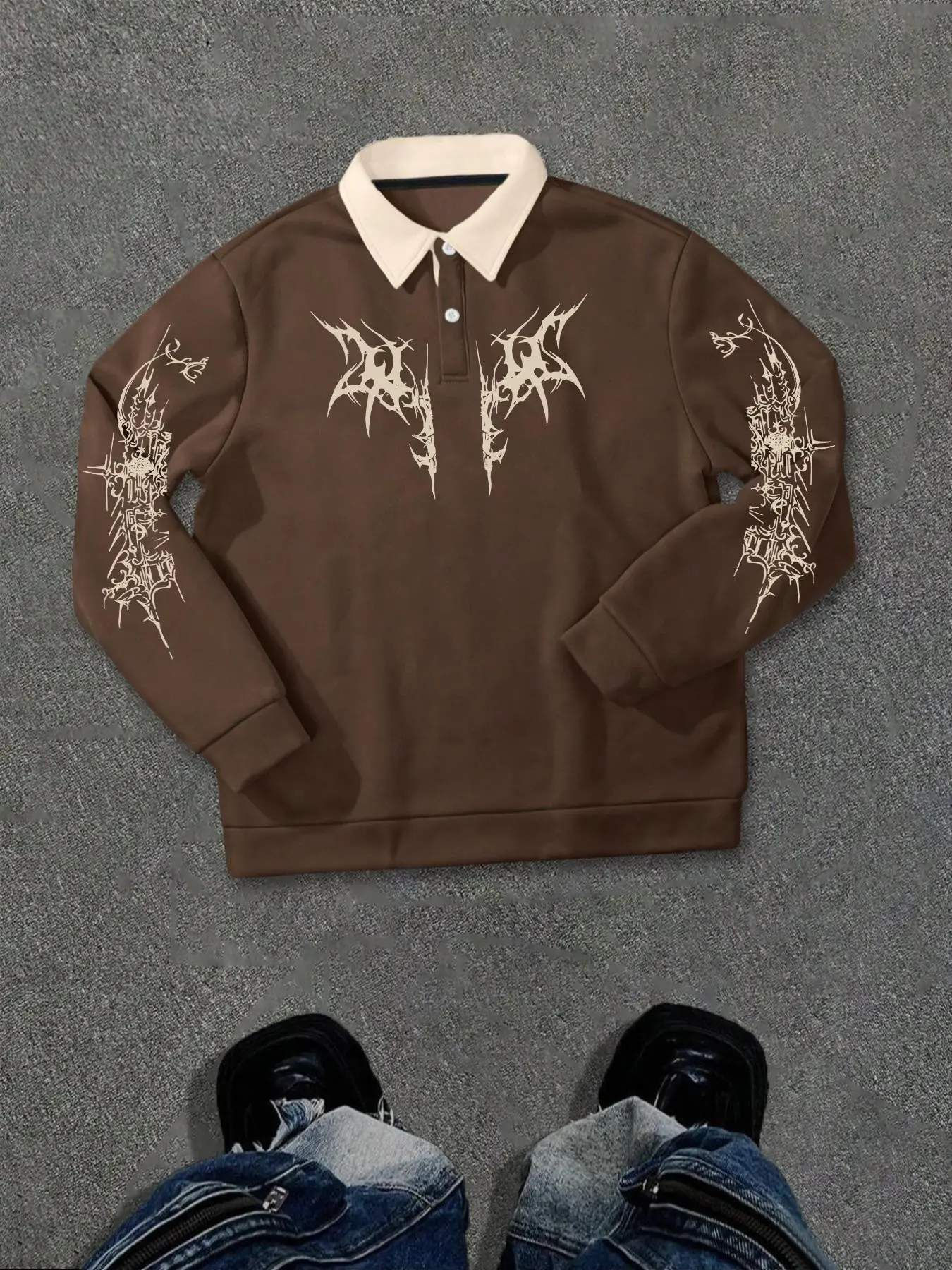Men's Graphic Abstract Pattern Printed Half Button Collar Casual Fashion Sweatshirt, Casual Fitted Long Sleeve Hoodie for Fall & Winter, Outdoor Pullover Style, Casual Streetwear Sweatshirt, Aesthetic