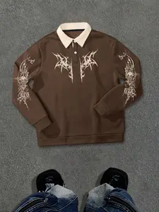 Men's Graphic Abstract Pattern Printed Half Button Collar Sweatshirt, Casual Fitted Long Sleeve Hoodie for Fall & Winter, Outdoor Pullover Style