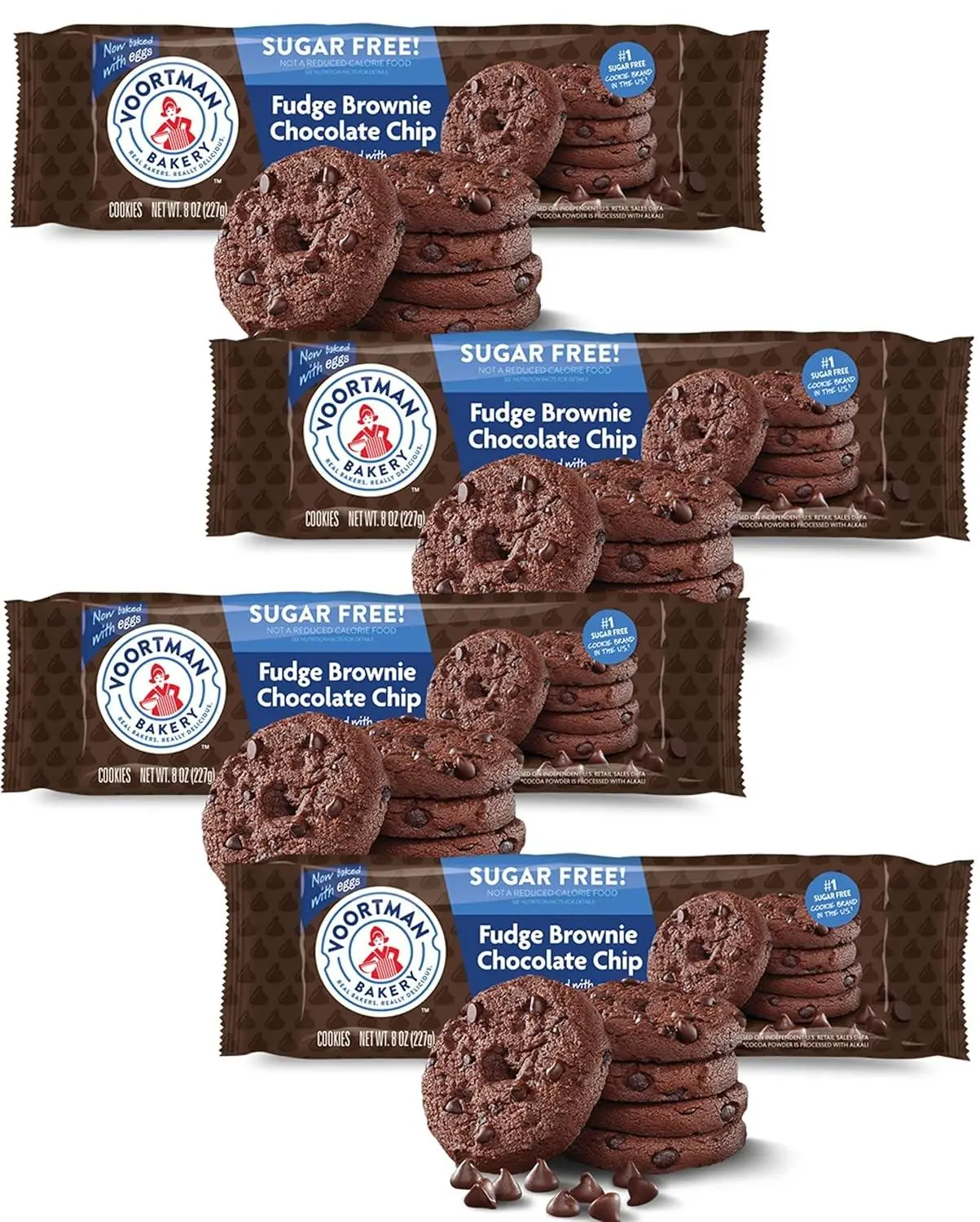 Voortman Sugar Free Fudge Brownie Chocolate Chip Cookies  8 oz 6 Pack