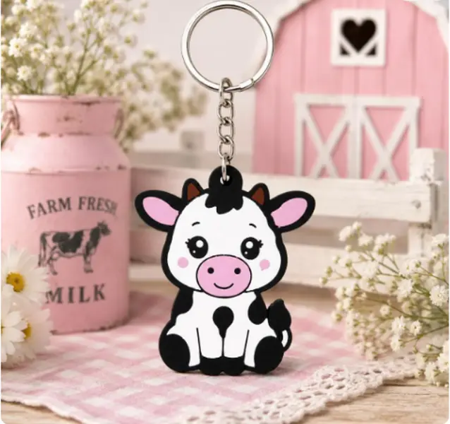 Cute Baby Cow Keychain | Kawaii Cow Charm | Pink Farm Animal Keyring | 3D Printed Backpack Accessory | Cow Lover Gift