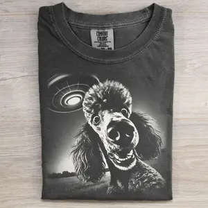 Funny UFO Poodle T-shirt, Vintage 90s Dog Meme Graphic Tee, Animal Lover Shirt, Unisex Fit Design, Gift for Men and Women