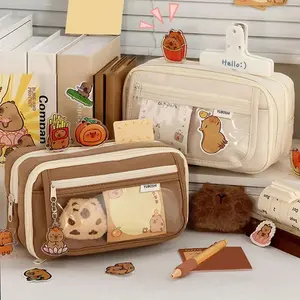 Large Capacity Pencil Case Pouch Pocket with Random Sticker, 1 Count Portable Stationery Storage Bag, Stationery Supplies for Home School Office Dormitory