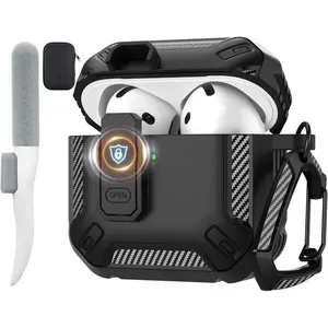 for AirPods 4 Case with Lock, AirPods 4th Generation Case Cover with Cleaner Kit Shockproof AirPod Gen 4 Protective Cases with Keychain Compatible with  AirPods4 2024 2025, Black