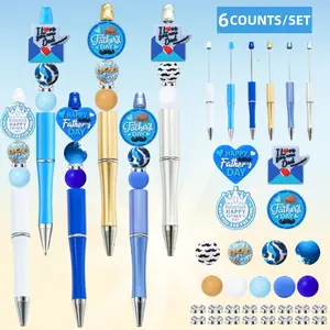 6pcs Father's Day DIY Bead Set, Round Pen, Ballpoint Pen Set and Silicone Beads, Perfect Gift for Dad's Birthday, Office Learning Supplies