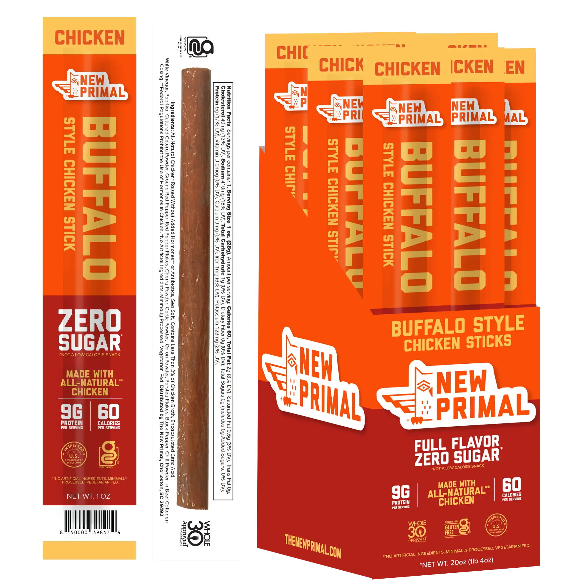 Buffalo Chicken Meat Sticks - 9g Protein, Zero Sugar, High Protein Snack, Keto, Paleo, Gluten Free, Low Carb, Healthy Grab & Go Snack | Stop Eating Junk!