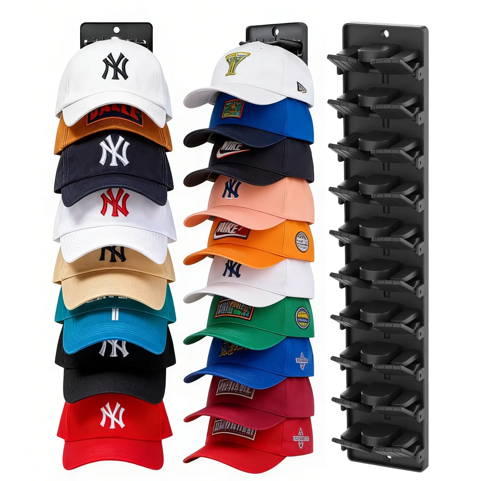 Hat Organizer for Baseball Caps 2 Packs with Built-in Spring Clips - Wall Mount Closet Hat Rack Holder,Storage for Door/Closet Display Hat Racks Hanger (Strong Adhesive & Screws) Matte Black.