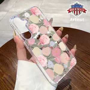 MagSafe Case Compatible with Galaxy S24 Plus S25 S23 FE S22 Ultra S22+ Artistic Pastel Garden Pattern Acrylic Shock-resistant Ultra Slim Phone Cover