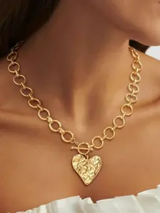 Women's Paperclip O-Link Chain Necklace, OT Buckle Thick Chain Heart Pendant, Bold Jewelry, Valentine's Day Gift, Eye-Catching Necklace