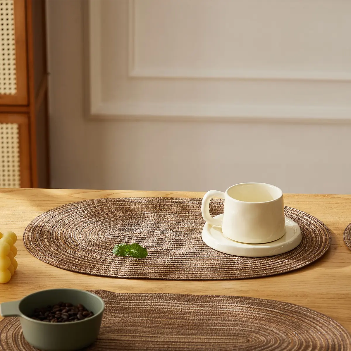 Oval Shaped Boho Style Placemat, 6 Counts Washable Heat Resistant Placemat, Table Mat for Home Kitchen Dining Room, Washable Placemats