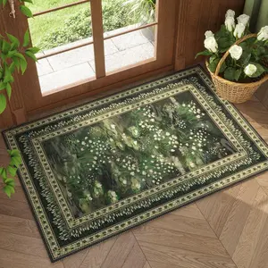 20‘’x32‘’ Rug Impressionist-Style Vintage Indoor Door Mat Machine Washable Small Area Rug Non-Slip Low Pile Throw Rugs for Entryway Kitchen Front Door Indoor Entrance Entry Kids Room, Green