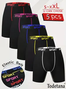 5 Packs Men's Stretchy Boxer Briefs – Casual Slim Fit, Breathable, Moisture-Absorbing Underwear for Daily Wear, All Seasons, Athleisure Menswear, Solid Color/Letter Tape – Ideal Christmas Gift