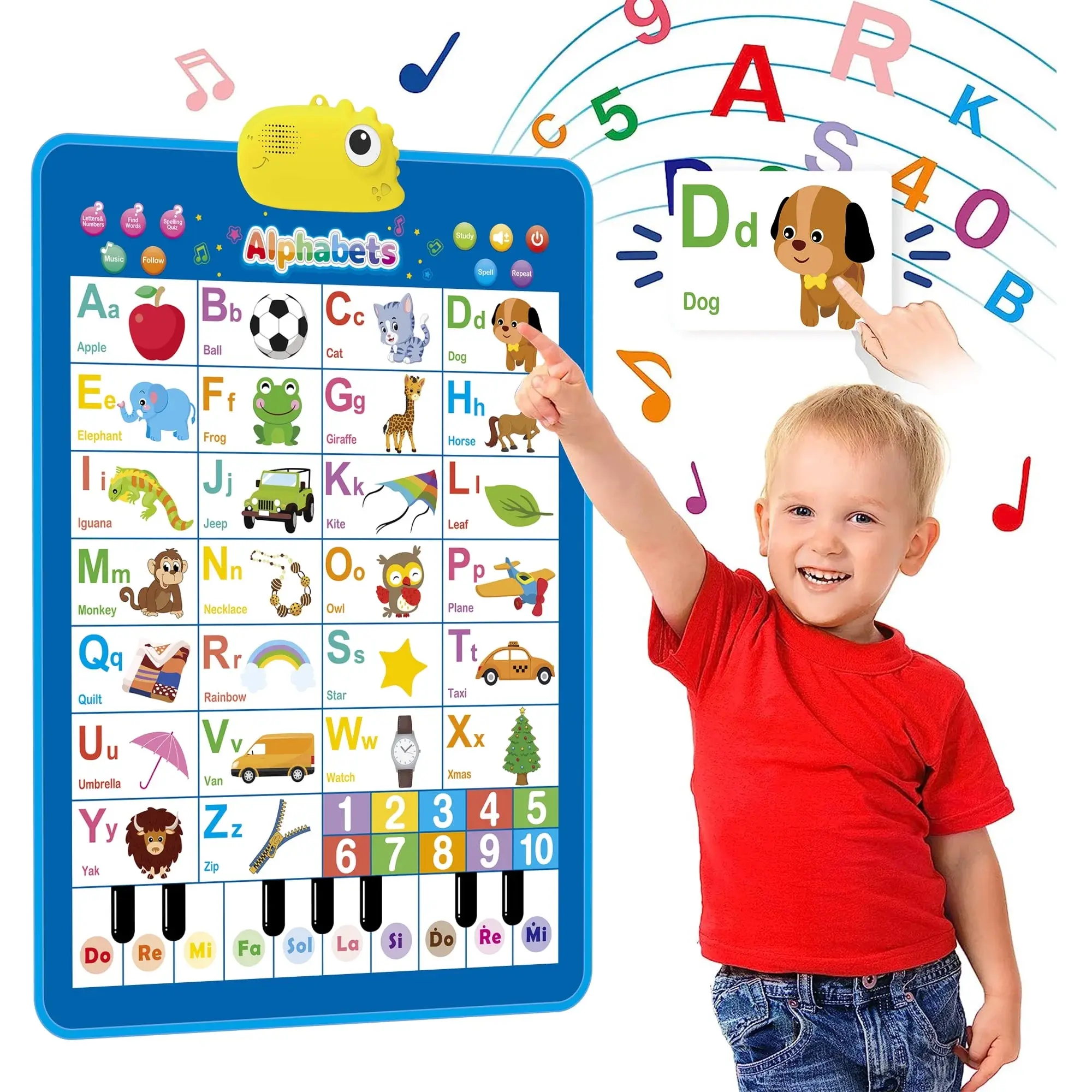 Gkcity Interactive Alphabet Wall Chart - Educational Learning Toy for Toddlers Aged 2-5, Featuring ABCs, Numbers, and Dinosaur Pronunciation for Boys and Girls GKcity