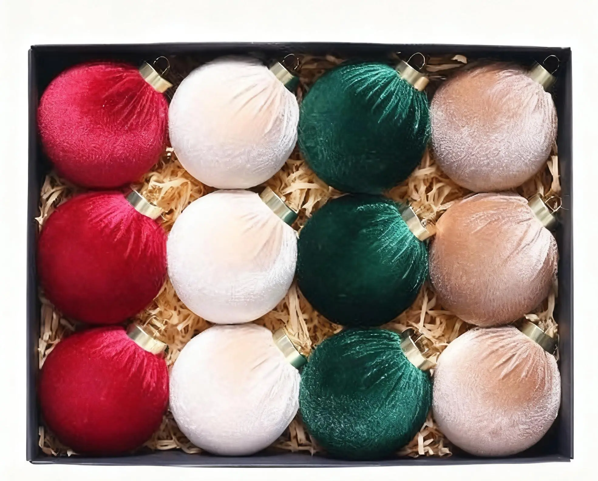 12PCS Shatterproof Velvet Christmas Balls - 3.15 Inch Fabric Covered Ornaments, Festive Tree Decor for Home, Party & Tabletop Display (Red and White)