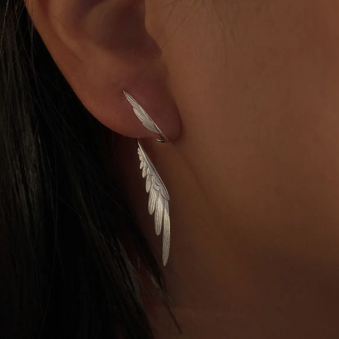 Angel Wings Earrings,Temperament,Long Wing Earrings, Fashion, Face-Slim Titanium Steel Earrings