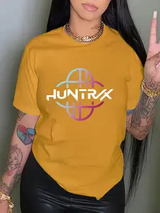 Women's Letter Print Round Neck Tee, Casual Short Sleeve T-shirt for Summer, Women's Top for Daily Wear