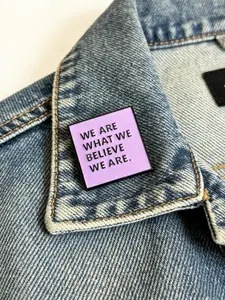Inspirational Enamel Brooch – “we Are What We Believe,” Light Square Lapel Pin, Motivational Jewelry Accessory