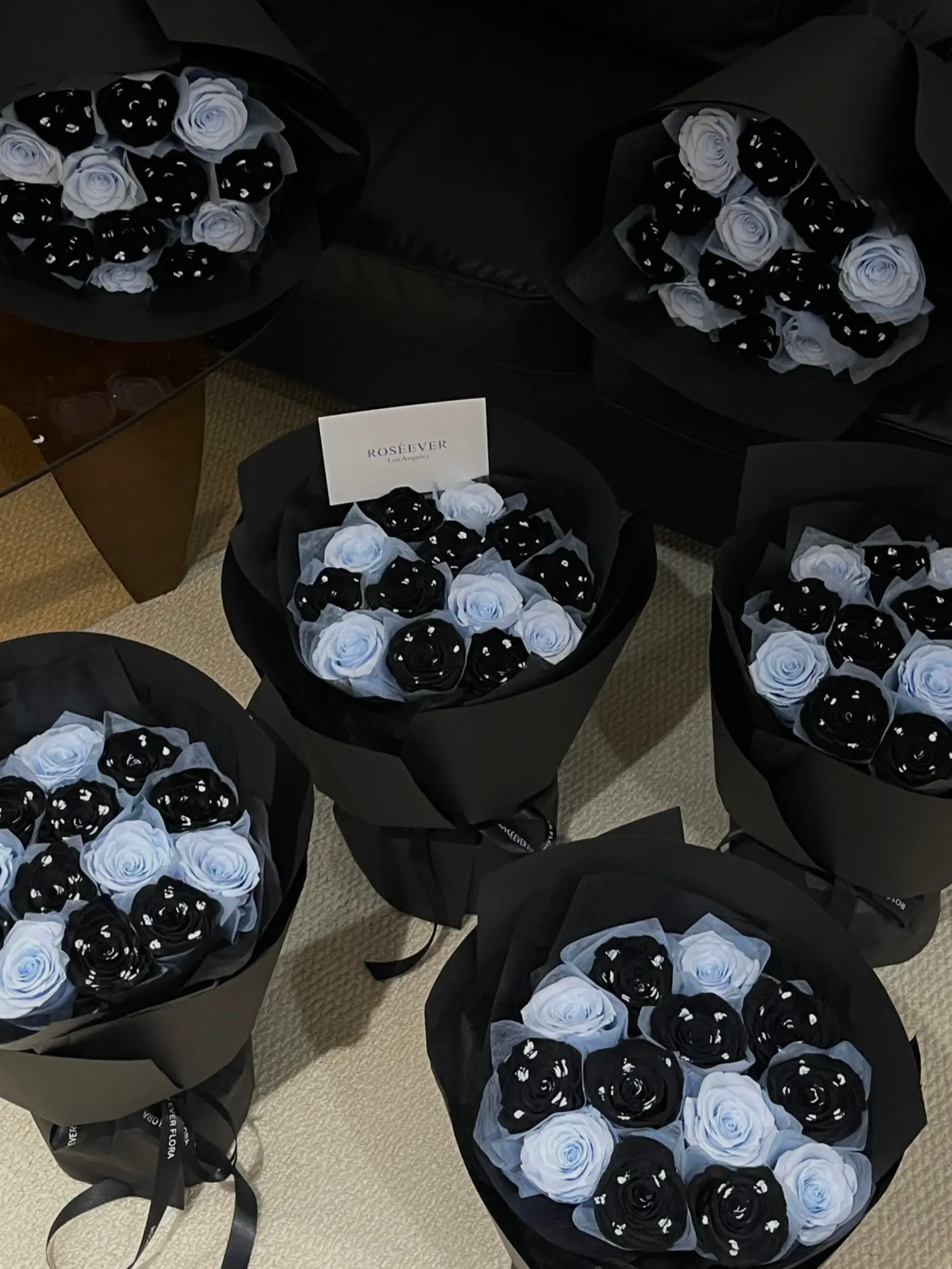 Galaxy Black Preserved Rose Bouquet, Charcoal-Gothic Flora Decor with Satin Accents