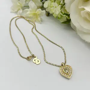 Pre-owned Dior As Shown Shoulder Bags Christian Heart Pendant Rhinestone Crystal Necklace Vintage di1907ff