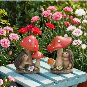 Cross-Border Garden Resin Mushroom Hedgehog Ornament, Micro Landscape Decorative Item, Indoor Outdoor Courtyard Realistic Bonsai Display