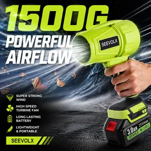 SEEVOLX Cordless Leaf Blower, Cordless Turbo Jet Blower, Brushless Motor TurboFan with 2 x 3000mAh Batteries & Charger, 3 Nozzles, For Car Drying, Dust Cleaning, Snow Removal, lawn care