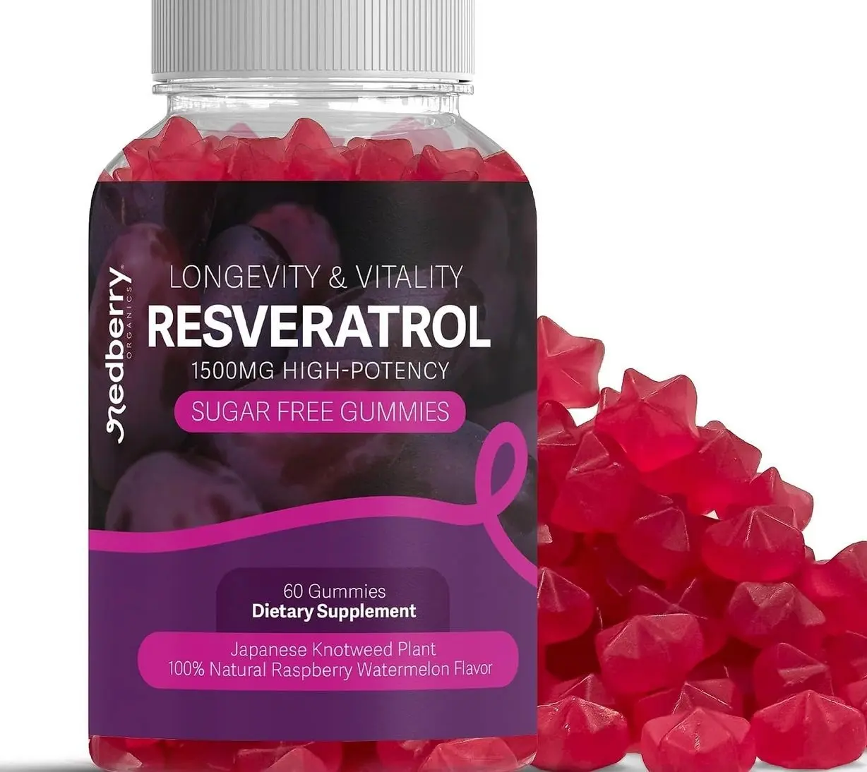 Resveratrol Supplement 1500mg Gummies | 98% Pure Japanese Knotweed | Resveratrol Organic Ingredients, Sugar-Free, Gluten Free | Daily Longevity & Healthy Aging Supplement