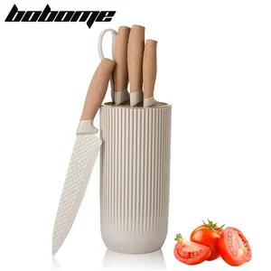 6 Piece Kitchen Knife Set - Chef Knife Set with Non-Stick Stainless Steel and Ergonomic Wood Handle - Kitchen Knives, Block Knife Block Wooden