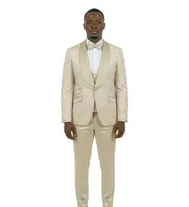 Champagne Floral Jacquard 3-Piece Tuxedo | Luxury Wedding Groom
