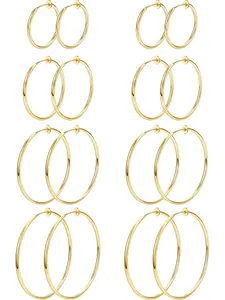 8 Pairs Clip On Hoop Earrings Stainless Steel Clip On Earrings for Women Fake Hoop Earrings Spring Hoop Earrings For Non-Pierced Ears Non Piercing Earrings