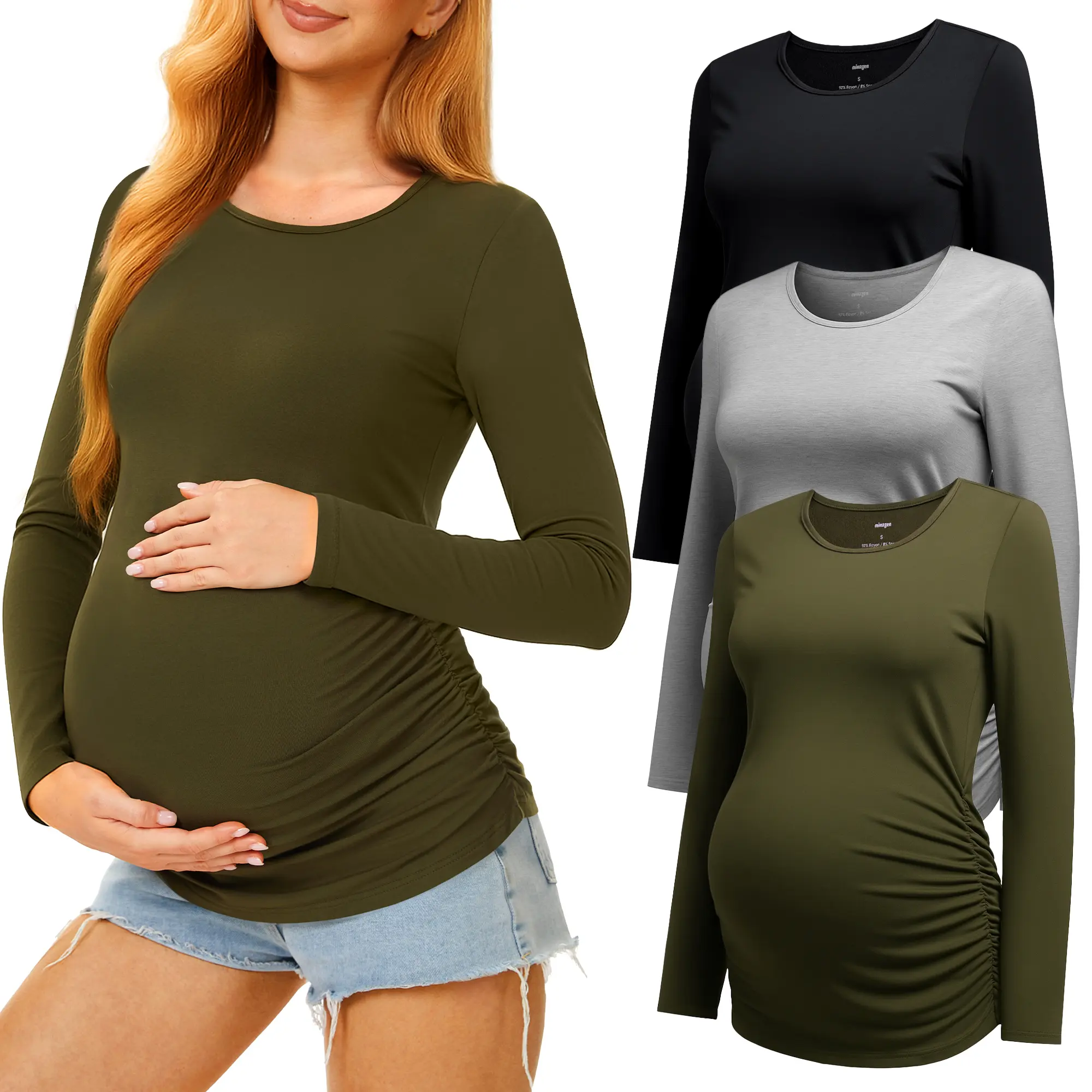 Women's 3-Pack Casual Fit Maternity Long-Sleeve Crew Neck Tops, Maternity Clothes for Pregnant Women