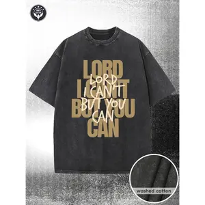230G Washed Cotton T-Shirt, Stacked Text Graphic Design, Multiple Colors Available, High Quality Textured Silver & Black Background Print, Casual Vintage Unisex Tee
