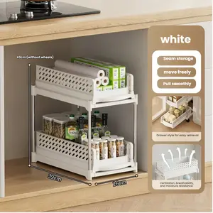 White 1pc-2tier Under Sink Organizer with Smooth Sliding Rails Adjustable Height for Kitchens Bathrooms & Refrigerators Space-Saving Storage Rack