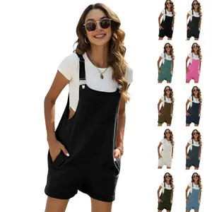 Kingapril Women's Nylon Linen Short Overalls Summer Casual Bib Shortalls with Pockets