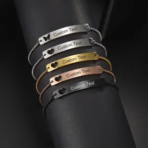 SFL-B008 Fashion Simple with Heart-Shaped Lettering Customizable Bracelet Titanium Steel Curved Bracelet Creative Gift for Men and Women