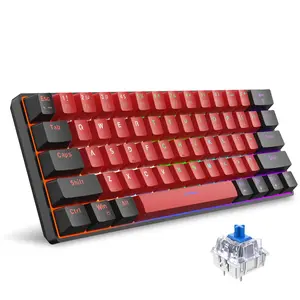 Snpurdiri 60% Wired Mechanical Gaming Keyboard, LED Backlit 61 Keys Small Wired Office Keyboard for Windows Laptop PC Mac (Black-Red, Blue Switches)