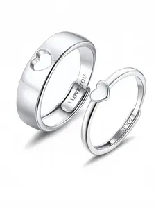 Heart-Shaped Couple Rings Set, Adjustable Promise Rings for Engagement Wedding, Men Women Jewelry Gift, Valentine's Day Present