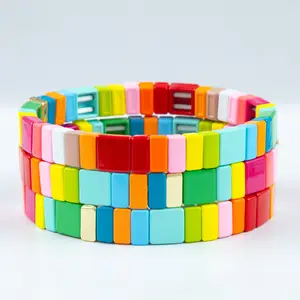 Rainbow Cube Dopamine Bracelet Saturated Enamel Color Block Chain,, Aesthetic Stacking Jewelry Gift Box Packing