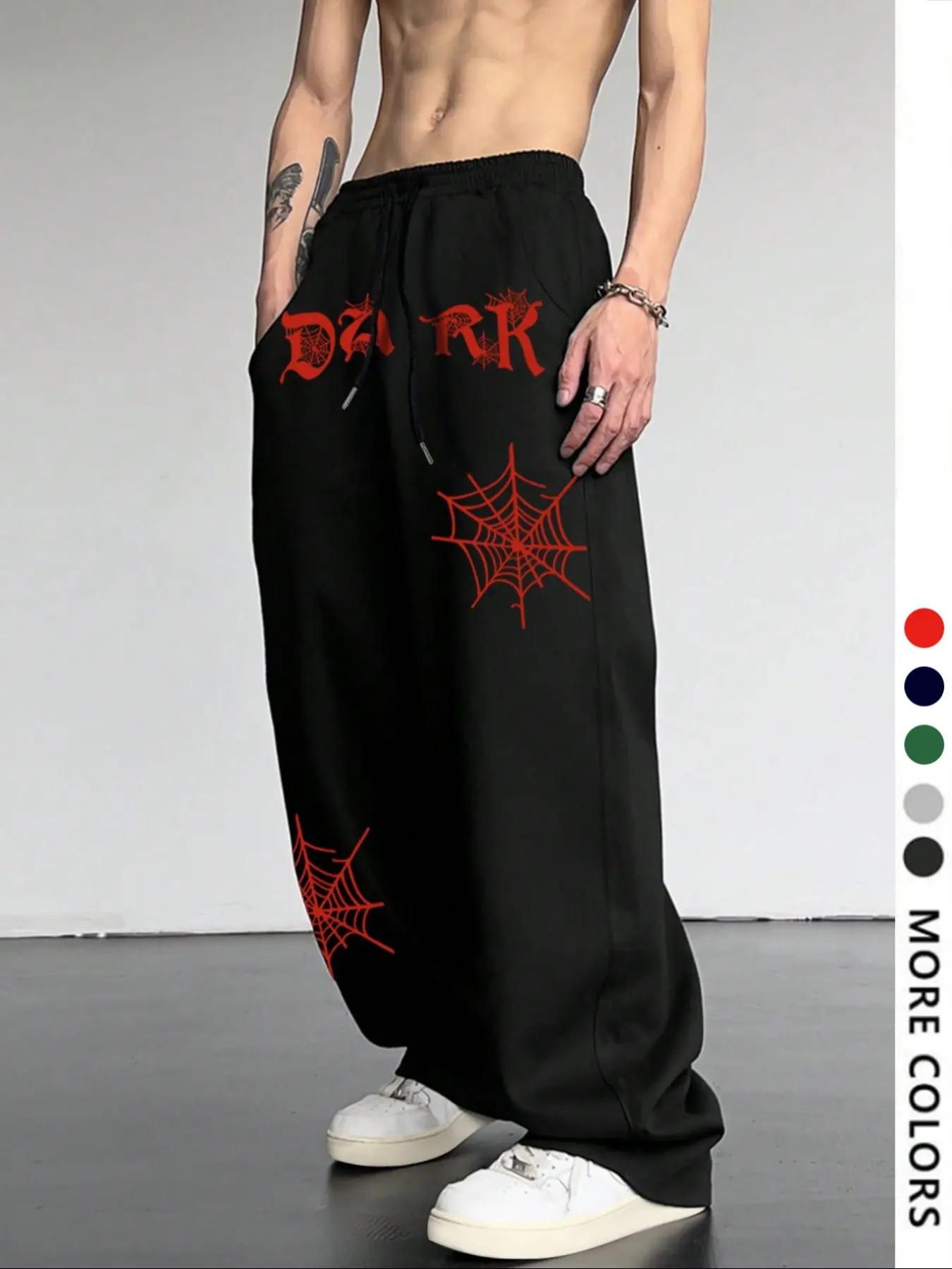 Men's Casual Loose-Fit Jogger Pants, Spider Web Print Drawstring Waistband, All-Season Comfortable Fabric for Everyday Wear, Baggy Sweatpants