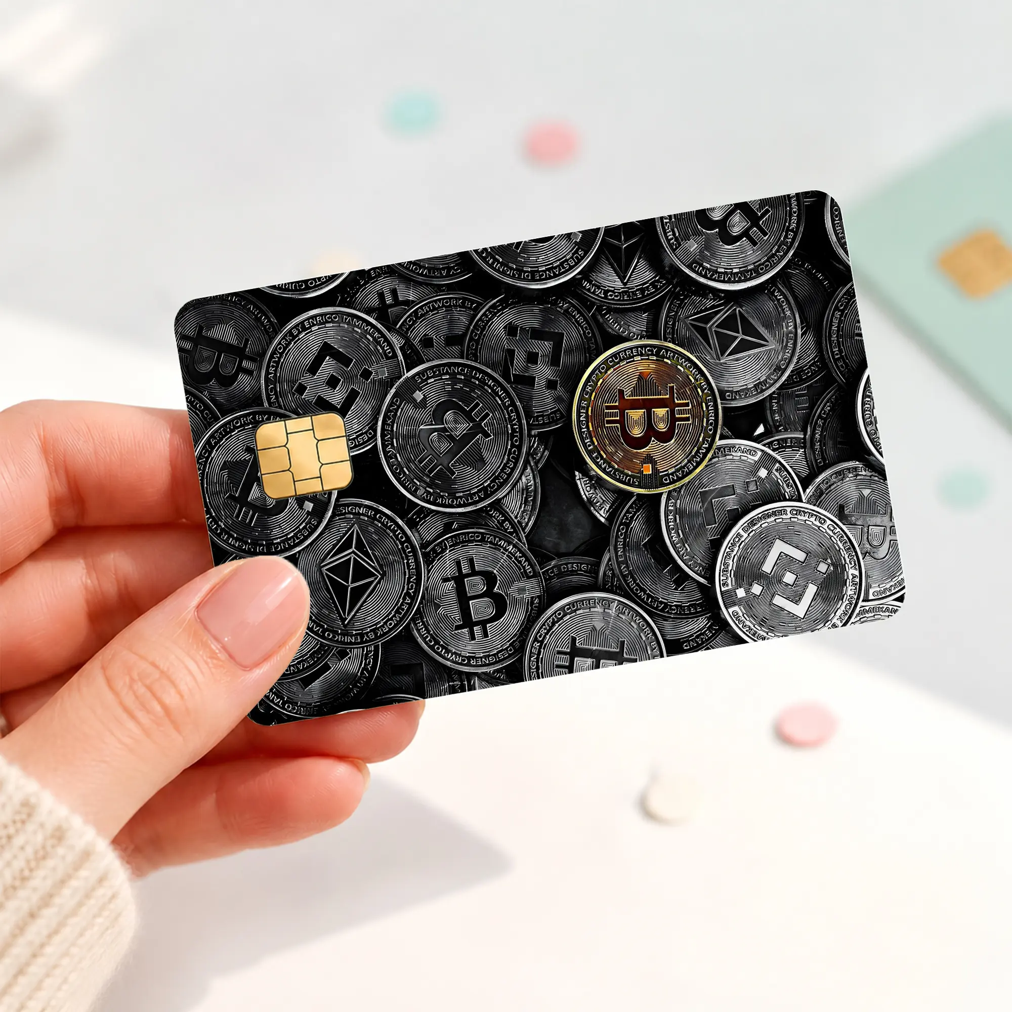 Crypto Coin Credit Card Skin, Bitcoin Ethereum Debit Card Sticker, Black Digital Currency Card Cover, Aesthetic Wallet Skin, Bank Card Decal