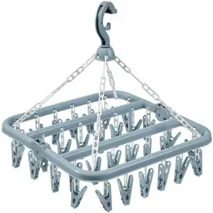 PrimPick Clothes Drying Hanger with 32 Clips and Drip Foldable Hanging Rack, Adjustable Hooks Hanger