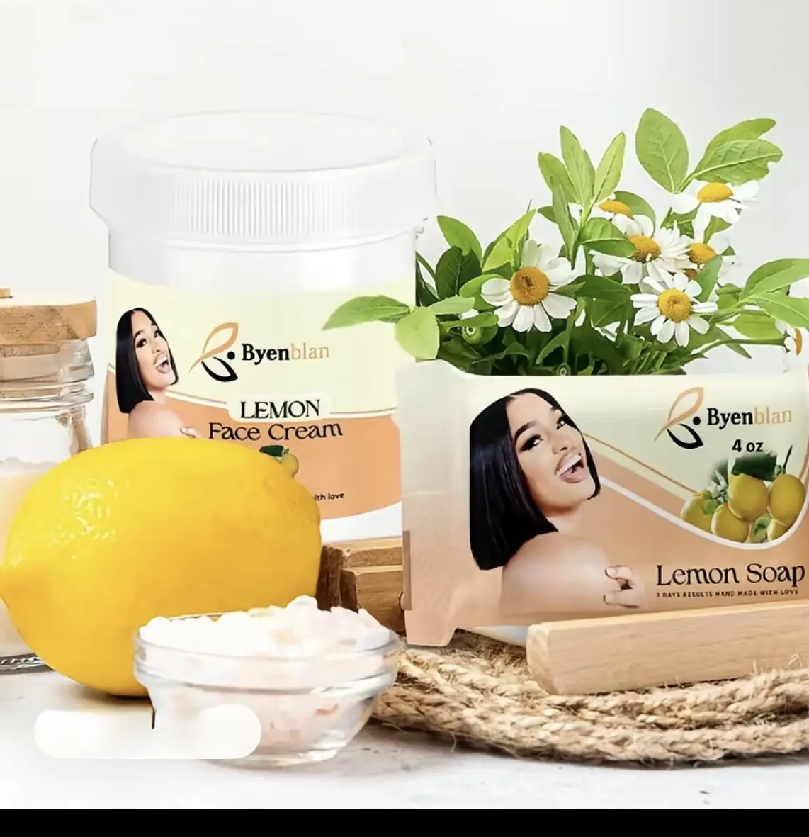 Byenblan Lemon Citrus Glow Face Cream & Soap Set - Gentle Exfoliating 4oz Face Cream, 7oz Body Soap for Bath & Shower (Beauty & Personal Care)