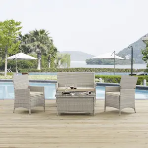 Modway Bridge 4 Piece Outdoor Patio Patio Conversation Set in Light Gray Beige