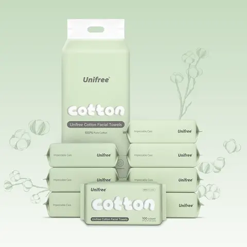 Unifree Clean Towels, 100% Plant Fiber Face Towels, Disposable Face Towelette, Ultra Soft, Ultra Thick, 800 Count, 8 Packs Value Pack Unisex