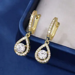 Elegant Teardrop Dangle Hoop Earrings in Gold & Silver with High-Sparkle Zircon Pave Setting for Any Occasion 2.8cm x 0.9cm