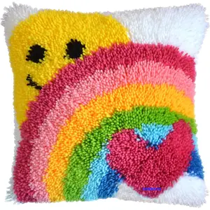 Latch Hook Kit DIY Throw Pillow Cover Sofa Cushion Cover Sun & Rainbow Pattern Paint Cross Stitch 16X16 inch