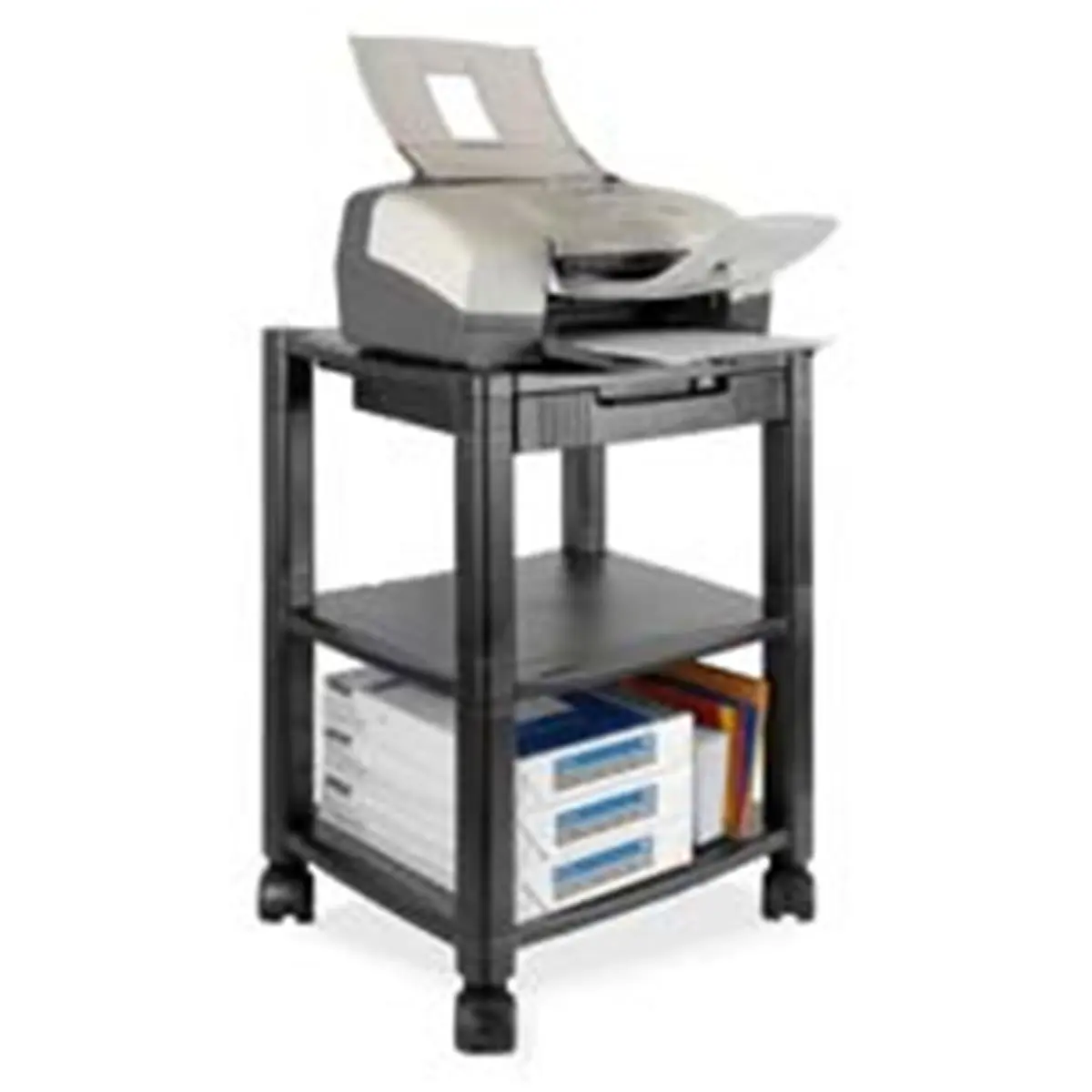212 MAIN Commercial Office Furniture Adjustable Height Mobile Printer-Fax Stand - 3-Shelf with Caster Base, Organizing Drawer, Paper Storage for Laser, Inkjet Printer, Office Supplies (17in x13.25in x24.25in, Black)