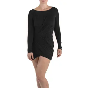 2000S DONNA KARAN Black Rayon Jersey Dress With Sleeves